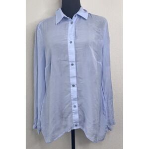 Escada Sport Semi Sheer Button Front Shirt Blouse Women's 42 Light Blue Career